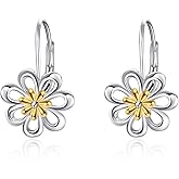 Daisy Flower Earrings Gifts for Women Sterling Silver Flower Daisy/Lilly Leverback Dangle Hoop Jewelry Christmas Gifts