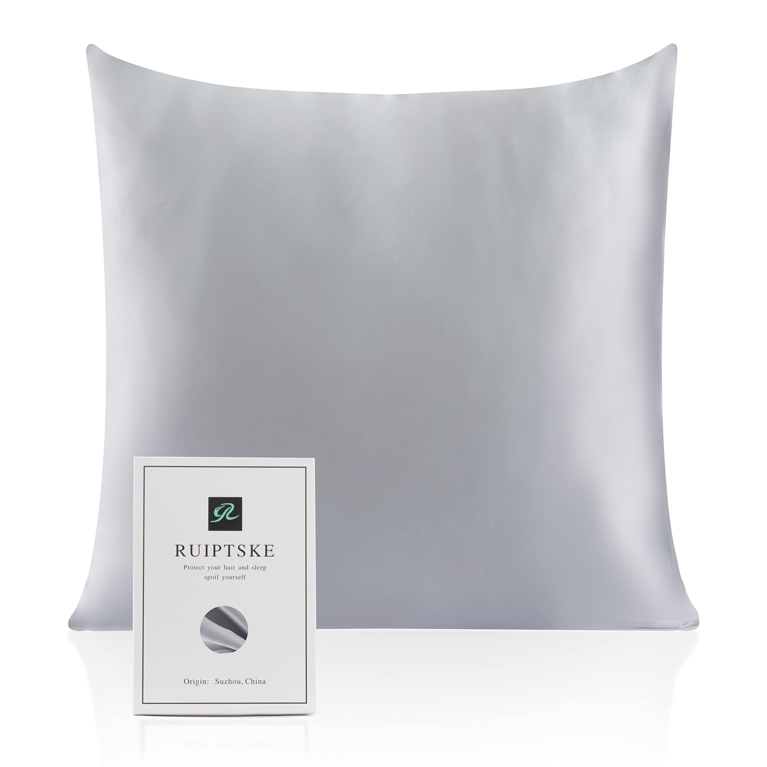 Natural Silk Pillowcase, Hypoallergenic, 22 mm, 100% Silk, 600 Thread Count, with Hidden Zip (65 x 65 cm, Grey) — image 1