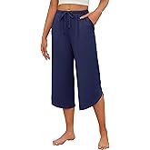 Ekouaer Womens Pajama Pants Capri 2026 Wide Leg Lounge Pj Pants Summer Comfy Drawstring Pajama Bottoms with Pockets