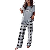 CHICME Womens Pajamas Sets 2 Piece Short Sleeve Lounge Set Printed Loose Pants Pj Sets Loungewear Set