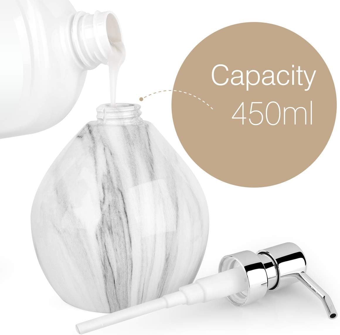 Luxspire Hand Soap Dispenser, 15.2 oz Countertop Hand Lotion Pump Bottles, Lotion Container, Refillable Liquid Hand Soap Jar, Resin Shower Dispensers for Bathroom, Kitchen - White Marble: Home & Kitchen