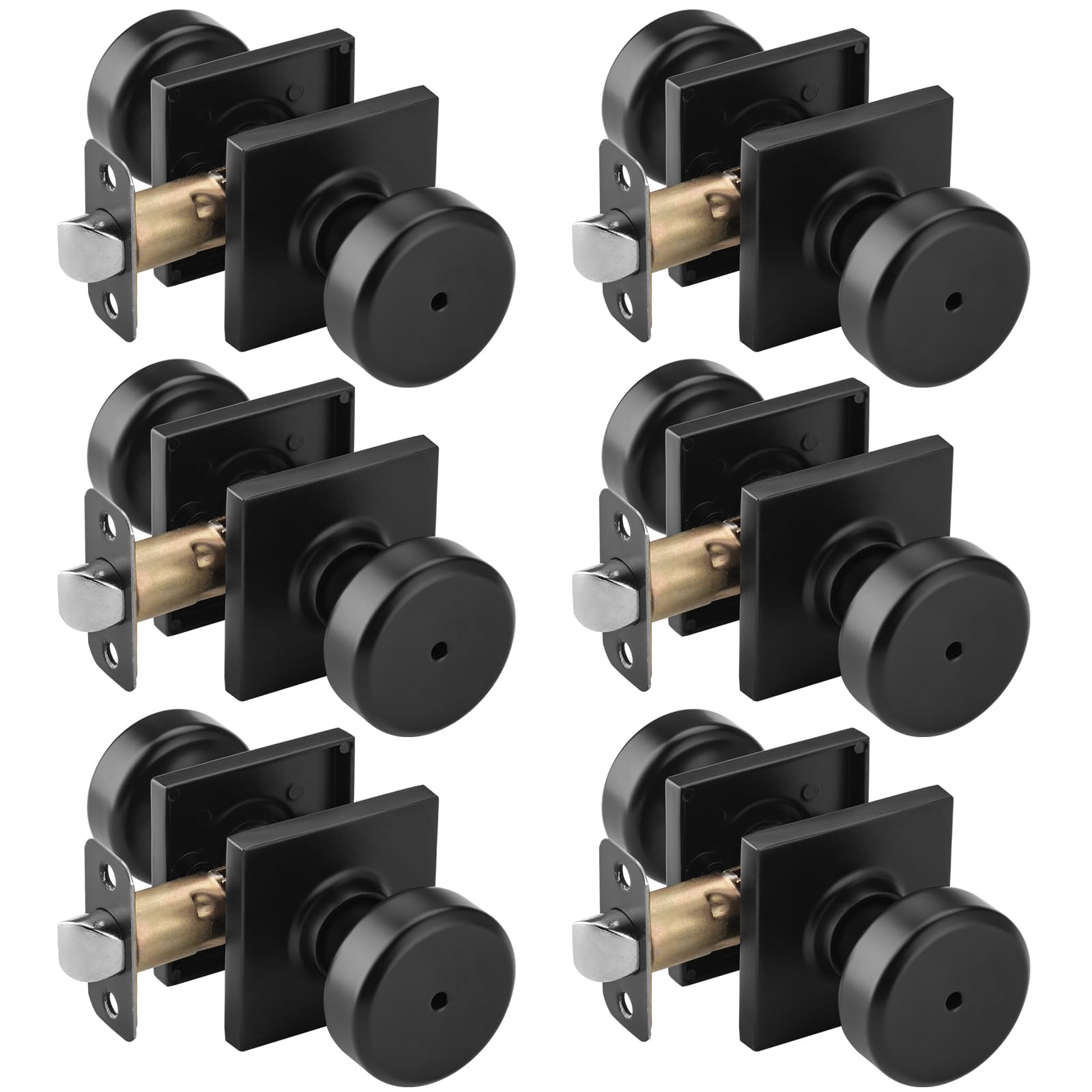 Photo 1 of NCSEN 6 Pack Black Interior Door Knobs for Bath & Bed, Pismo Doorknob Turn Lock with Square Rosette, Heavy Duty Privacy Door Knob with Lock