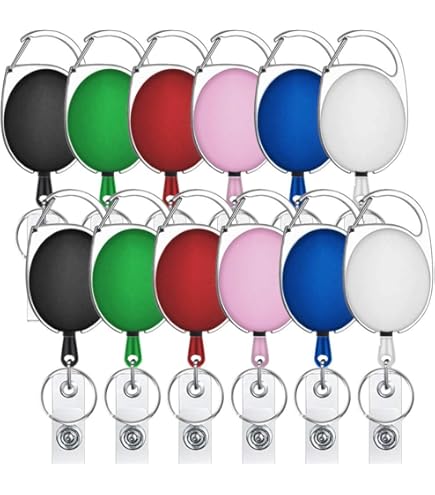 HASFINE 4 Pack Retractable Badge Reels With Bling Rhinestone Design - Belt Clip & Key Ring Badge Holder For ID Cards, Nurses, Teachers, And Office Staff