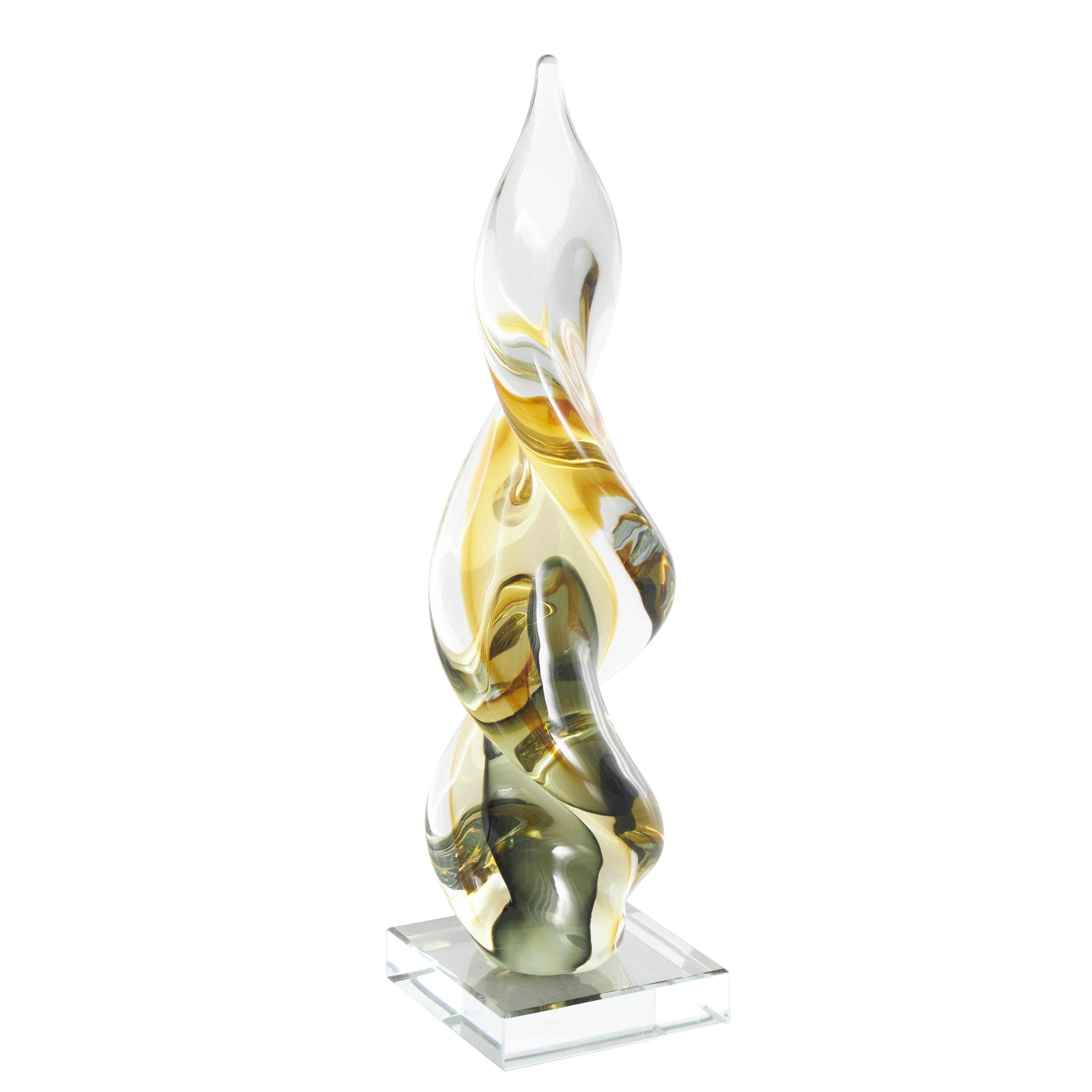 Photo 1 of Deco 79 Glass Abstract Decorative Sculpture Twisted Home Decor Statue with Green Accents, Accent Figurine 3" x 3" x 12", Clear