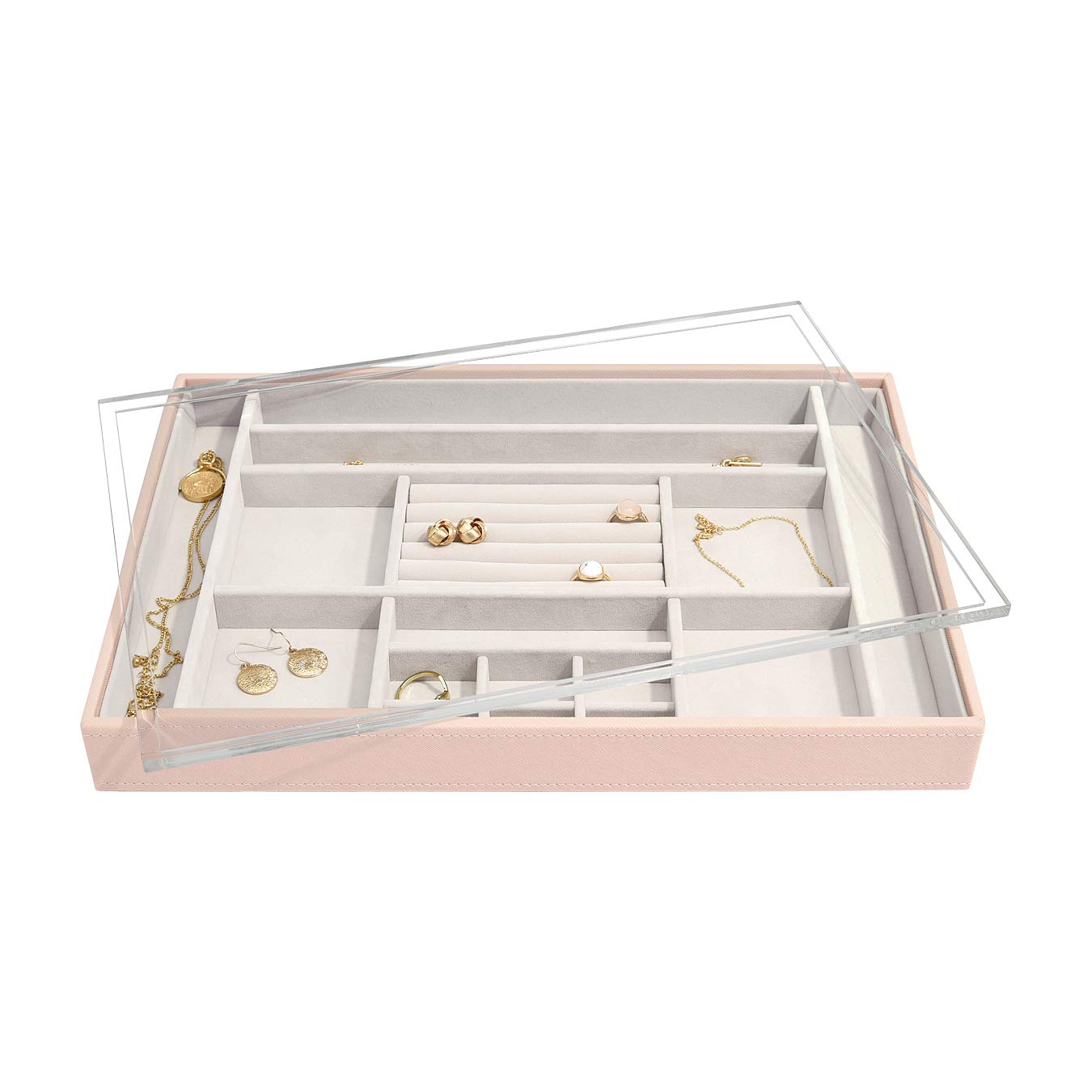 Stackers Blush Pink Supersize Jewellery Box Ring/Accessories Layer With Acrylic Display Lid