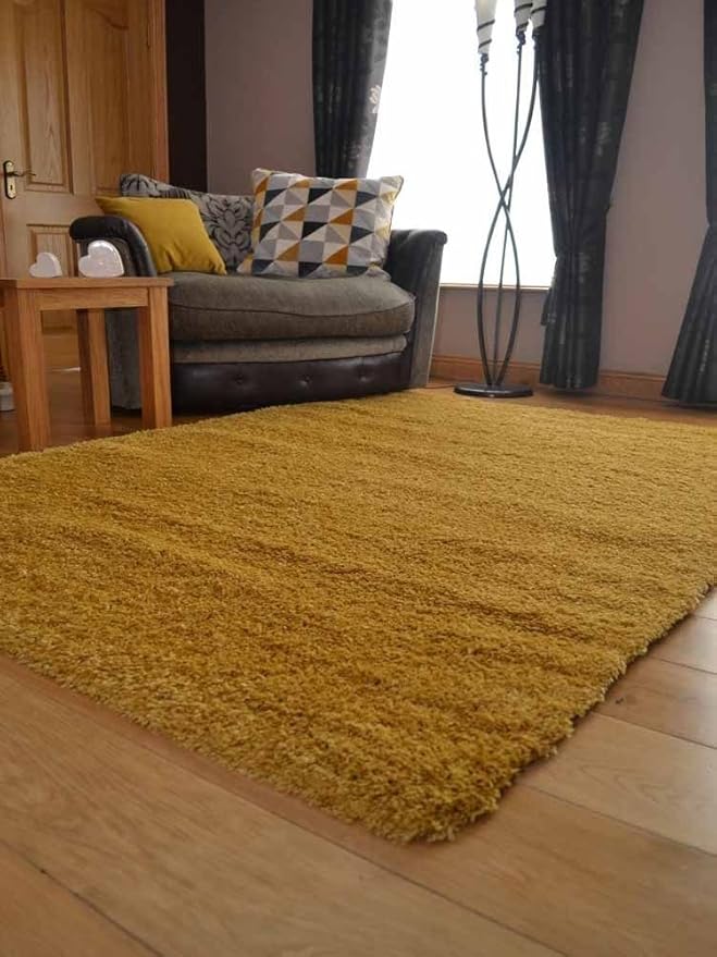 Soft Touch Shaggy Gold Ochre Thick Luxurious Soft 5cm Dense Pile Rug