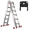 HBTower Ladder, A Frame 6 Step Extension Ladder, 22 FT Multi Position Ladder with Removable Tool Tray and Stabilizer Bar, 300 lbs Safe Load Telescopic Ladder for Home Indoor and Outdoor Work