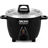 Aroma Housewares Select Stainless Rice Cooker &amp; Warmer with Uncoated Inner Pot, 3-Cup(uncooked)/6-Cup(cooked)/ 1.2Qt, ARC-753SGB, Black
