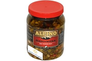 Giardiniera Hot Mediterranean Peppers Mix, chicago style, Great on Sandwiches, Egg Salads, Pizza, Italian Beef| Alpino Giardiniera Hot Pepper Mix Premium Italian Topping is Kosher, Vegan and Keto Friendly Bundled with BETRULIGHT Fridge Magnet - 64oz