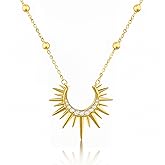 DERDALN Gold Sun Moon Necklace for Women 14K Gold Plated Celestial Pendant with Cubic Zirconia Beaded Chain Dainty Jewelry Gift