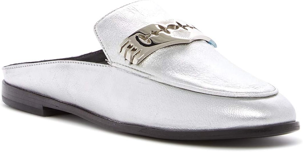 silver slip on mules