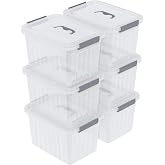 Udotry 6-Pack 10 Quart Clear Latching Bin with Handle, Plastic Storage Box | Plastic Organization Container Tote Bins with Lids