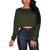 Pink Queen Crop Sweaters for Women Trendy Crew Neck Long Sleeve Fall Ribbed Pullover Cropped Knit Tops