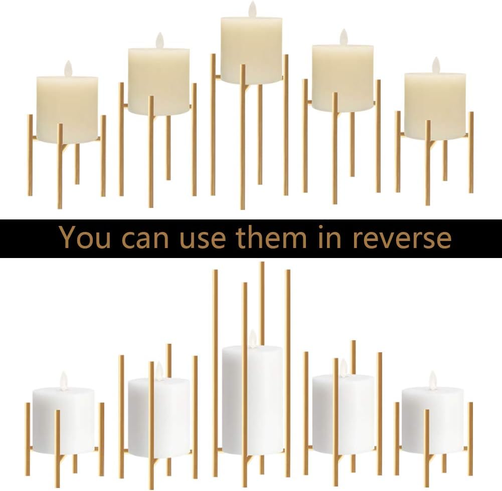smtyle Candle Holders Set of 5 Candelabra for Fireplace Accessories Talble with Gold Iron for Pillar LED Candles: Kitchen & Dining