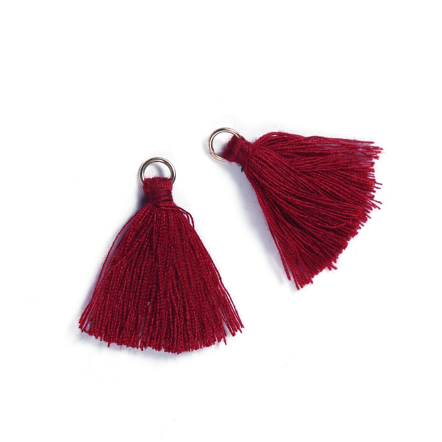 Duories Pack of 100 Mini Tassel Pendants, 3 cm Cotton Fringe Tassel Tassel Bracelet Key Ring Craft Tassel for Earrings Jewellery Making Bags Bookmark DIY Craft Accessories Wine Red
