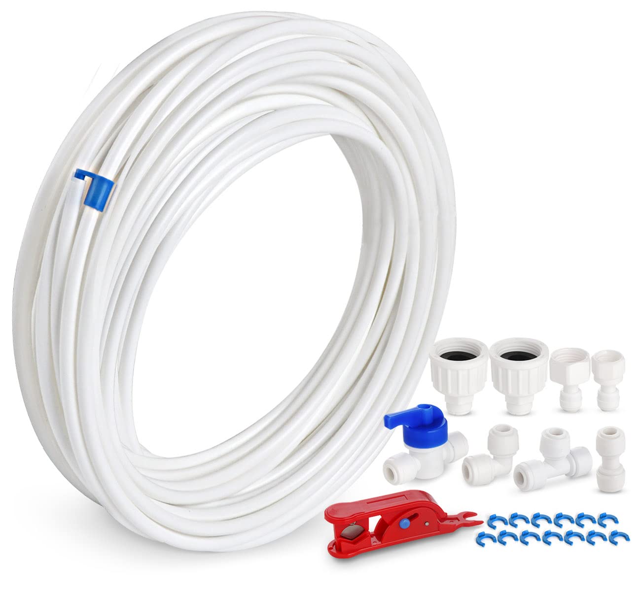 ilauke 15M Water Supply Pipe Tube and Fridge Connectors Kit, Refrigerator Water Hose Connection Kit, Refrigerator Hoses, for European Style Double Fridge Refrigerator(1/4" Pipe)