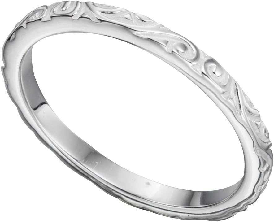Sterling Silver 2mm Textured Band Ring Size K - S - British Made - Hallmarked