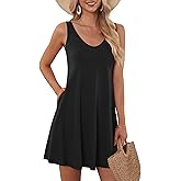 AUSELILY Women's Sleeveless V Neck Mini Dress Beach Cover Up Swimwear Bathing Suit Sundresses with Pockets 2026 New