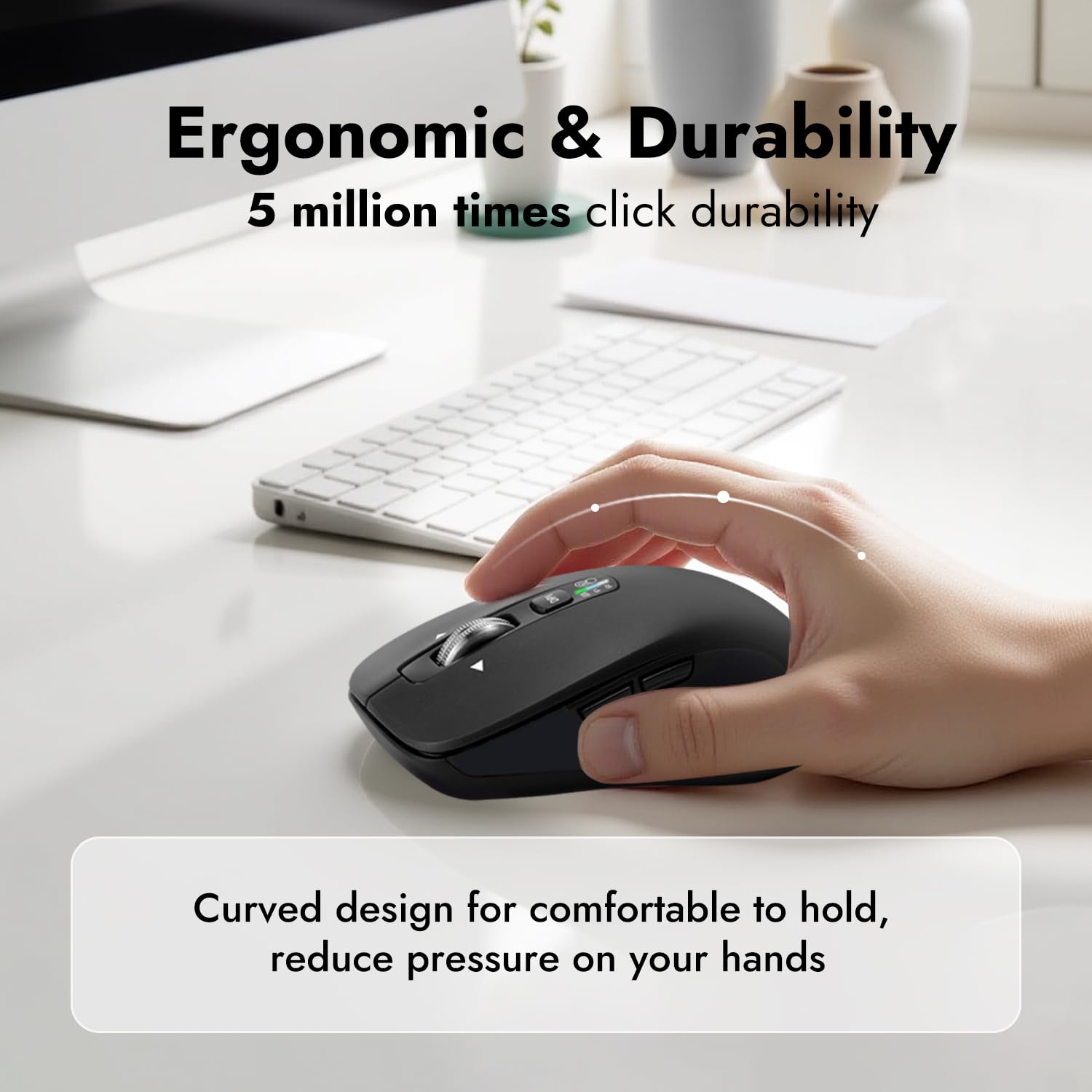 CITLLA Wireless Mouse for Laptop, Multi-Device Bluetooth Mouse, 4 Adjustable DPI Silent Mouse, 4-Way Scrolling Ergonomic Mouse for Windows, Full Size Mice for Laptop PC Computer Tablets(Black)