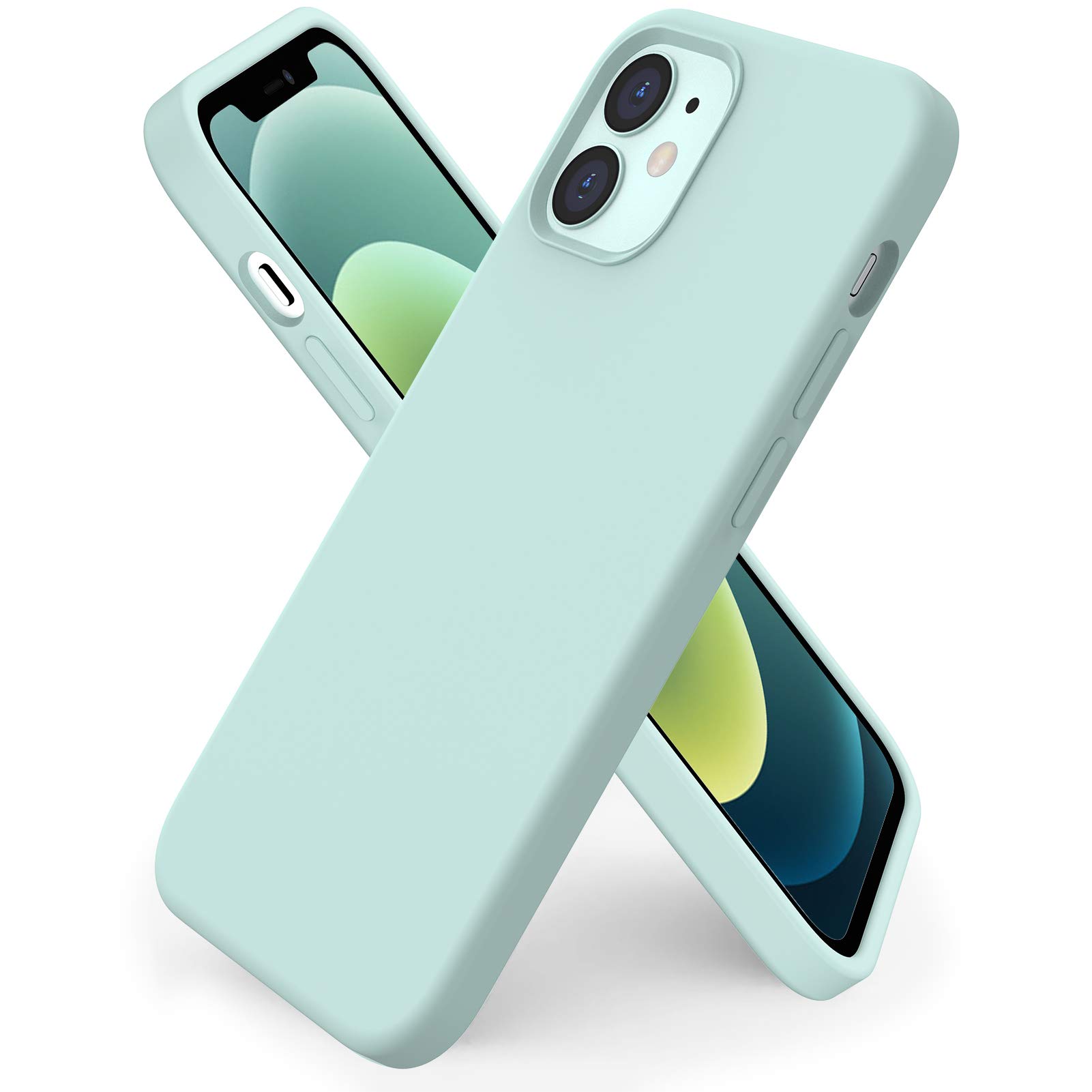 ORNARTO Compatible with iPhone 12 mini(2020) Case 5,4, Slim Liquid Silicone Full Covered Soft 3 Layers Gel Rubber with Microfiber Case Cover 5.4 inch-Mint Green