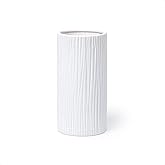 D'vine Dev 8 Inch Cylinder Vase, White Waterfall Textured Ceramic Flower Vase for Home Décor, VS-WF-B-1
