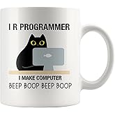 Panvola I R Programmer I Make Computer Beep Programmer Gifts To Boyfriend Husband From Girlfriend Wife Cat Lover Programming Student Graduation Gifts Ceramic Coffee Mug (White, 11 oz)