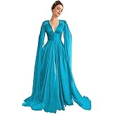 Tulle Wedding Dreses Long Sleeve Ball Gowns with Cape Lace Applique Slit Fomal Evening Gowns with Pockets