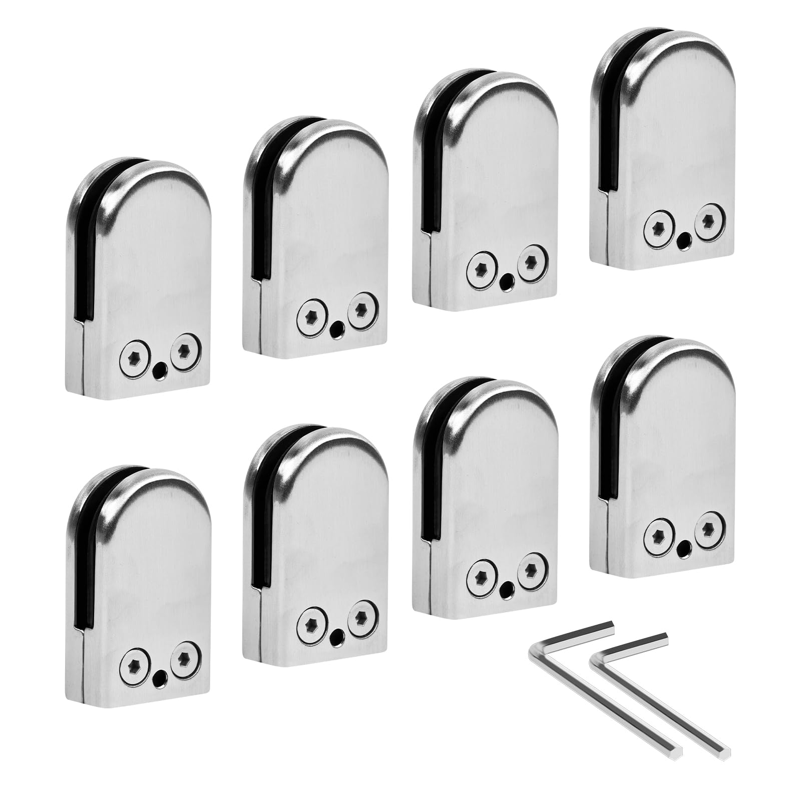 8Pcs Glass Clamps, 6-8mm Adjustable Glass Bracket Stainless Steel Flat Back Round Glass Clip Grip for Stair, Balustrade and Handrail