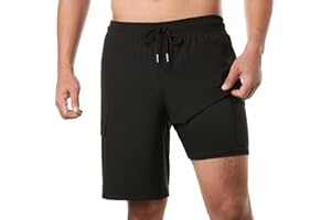 BRISIRA Mens Swim Trunks Bathing Suit 9 Inch Inseam Compression Liner Beach Long Board Shorts Swimsuit Anti-Chafe Quick Dry