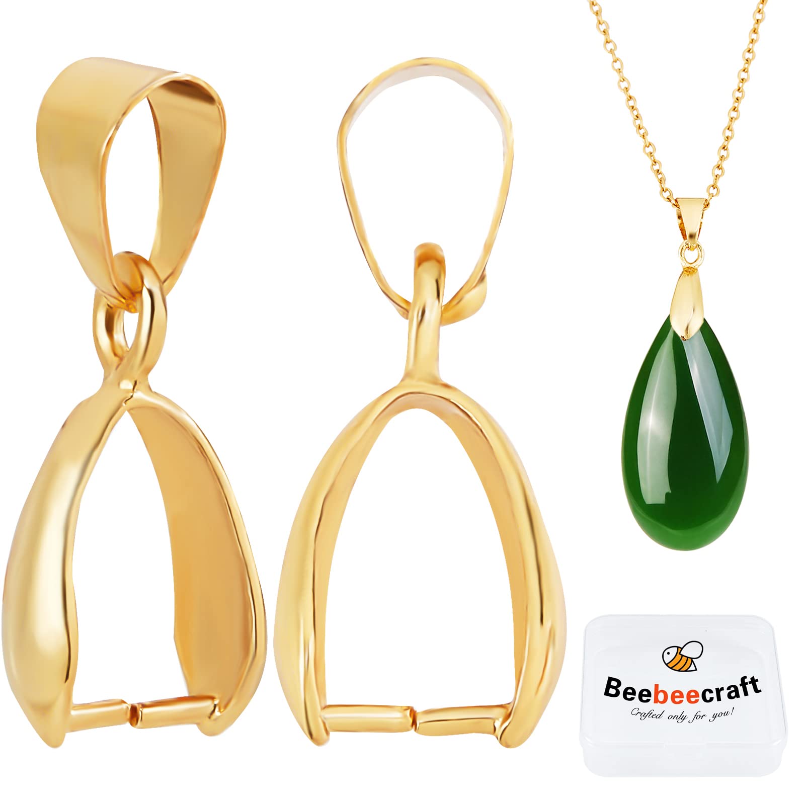 Beebeecraft 1 Box 30Pcs Pendant Pinch Bails 18K Gold Plated Ice Pick Pinch Bails Dangle Charms Clasps Pendant Connector for Necklace Jewellery Making, 16x5x4mm