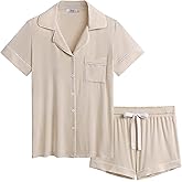 Cherrydew Women Bamboo Viscose Super Soft Comfy Summer Cooling Short Sleeve Button Down Pajama Shorts Set S-XXL