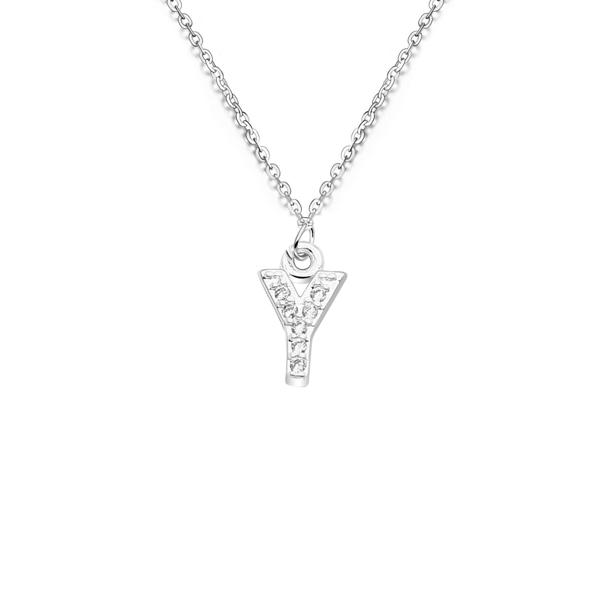 bifriend S925 Silver A-Z 26 Initial Crystal Pendant Chain Choker Necklace For Women Lady Girl (Y)