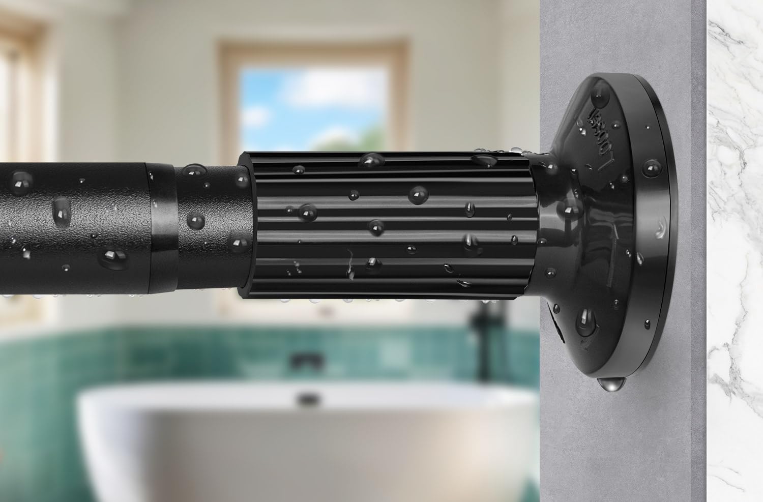 Photo 1 of Tension Shower Curtain Rod 51-126In(4.25-10.5Ft), Long Shower Curtain Rod No Drilling for Window or Bathroom Patio, Adjustable Spring Shower Rod, Easy to Install Never Rust Rod Diameter 1.26Inch-Black