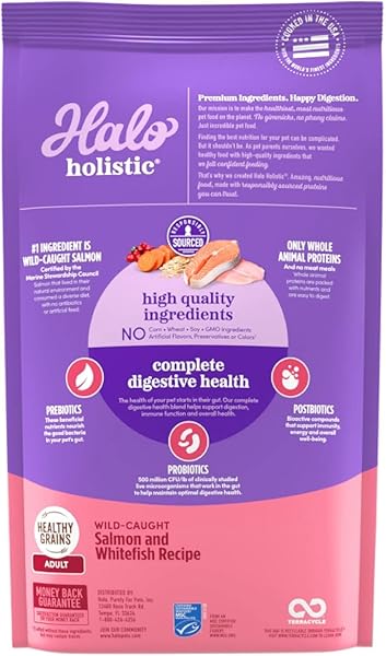 HALO HOLISTIC CAT FOOD WILD CAUGHT SALMON & WHITEFISH FORMULA, HEALTHY GRAINS DRY CAT FOOD, COMPLETE DIGESTIVE HEALTH, KIBBLE FOR ADULT CATS, 6 LB BAG
