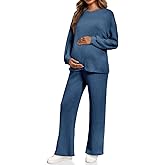 Yousify Womens Maternity Pajamas Sets 2 Piece Outfits Ribbed Knit Long Sleeve Tops Pants Loungewear Mama Clothes