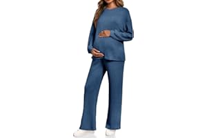 Yousify Womens Maternity Pajamas Sets 2 Piece Outfits Ribbed Knit Long Sleeve Tops Pants Loungewear Mama Clothes