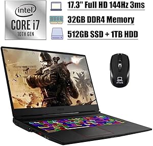 2020 Premium MSI GE75 Raider Gaming Laptop, 17.3" FHD IPS 144Hz 3ms, 10th Gen Intel Hexa-Core i7-10750H, 32GB DDR4 512GB SSD 1TB HDD, 6GB GeForce RTX 2060 RGB Backlit KB Win 10 + ePark Wireless Mouse