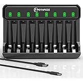 PEYHFCCE AA AAA 8 Bay Battery Charger with USB-C High-Speed Charging, Independent Slot for 1.2V Ni-MH Rechargeable Batteries