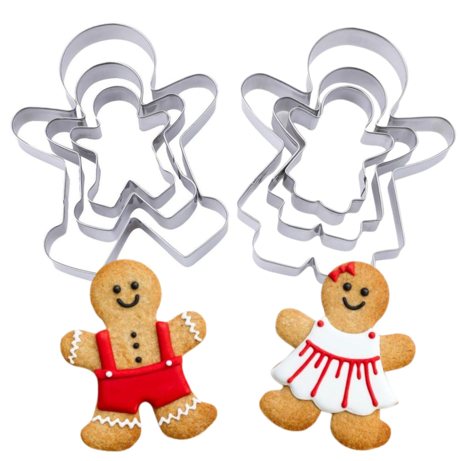 PTaizjjz 6PCS Gingerbread Cookie Cutter Set Stainless Steel Gingerbread Boy and Girl Shaped Biscuit Cutter for DIY Chirstmas Party Decorations