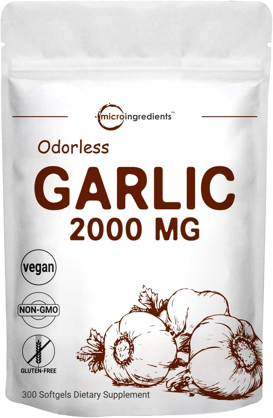 Maximum Strength Odorless Garlic Pills (Garlic Extract Supplements), 2000mg Per Serving, 300 Soft-gels, Pure and Potent Garlic Allium Sativum Supplement, 150 Days Supply, Non-GMO: Garden & Outdoor
