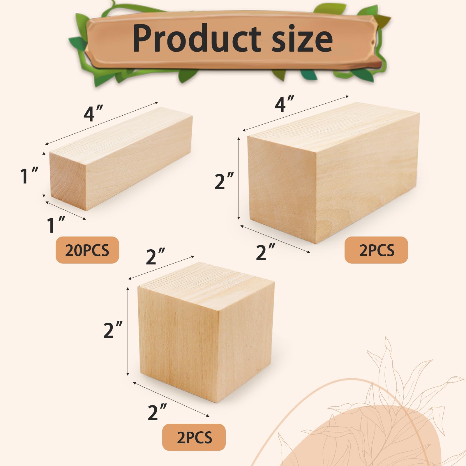 Basswood Carving Blocks for Crafts,Cymuber 24 PCS Whittling Wooden Blockss Kit with 3 Sizes,Wood Carving Blocks Wood Whittling Kit Crafts for Kids and Adults