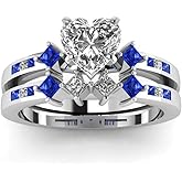 White Gold Plated 2pcs Womens Wedding Ring Sets Bridal Sets Heart cut Cz Engagement Ring Wedding Bands