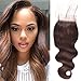 Aigemei Peruvian Virgin Hair 130% Density Body Wave Dark Brown 4x4 Free Part Lace Closure With Baby Hair(14 Inch,Dark Brown Color 2)