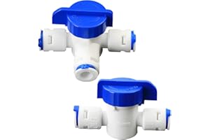AIMATRUN 2pcs Water Filter Adapters 1/4" Auto Top Off Three-Way Valve with Switch, Push-to-Connect Outlet Fitting, Quick-Connect Plastic Pipe Connector for Reverse Osmosis Water Filtration Systems