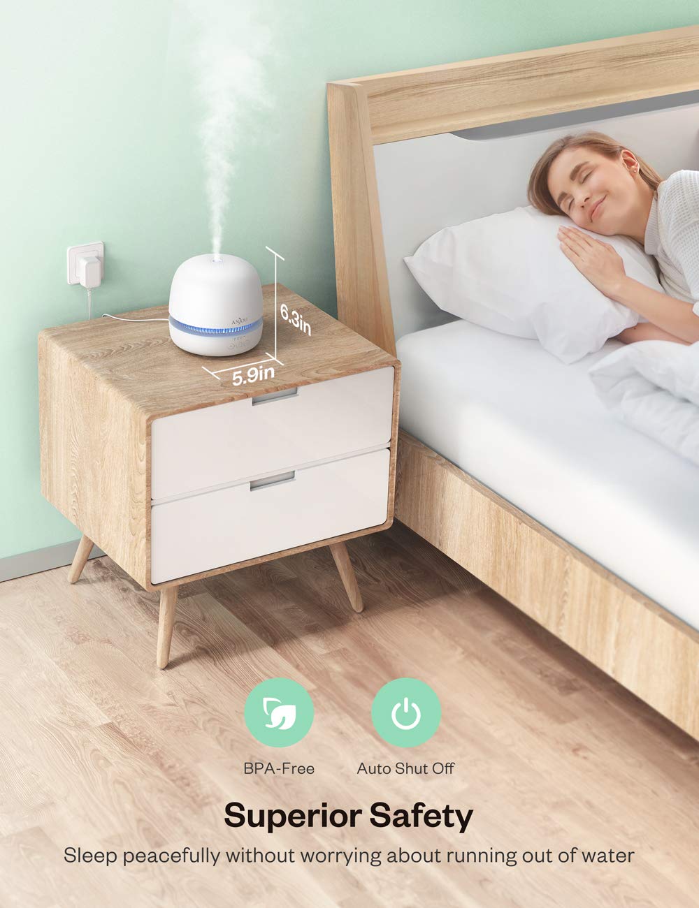 Essential Oil Diffuser, Anjou 300ml Ultrasonic Aroma Diffuser with Continuous Aromatherapy, Whisper-Quiet, 2 Mist Outputs, BPA Free, Waterless Auto Shut-Off, 7 Color Light, Aromatherapy Diffuser : Beauty