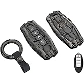 Heavy Duty Key Fob Cover for Nissan Altima Maxima Rogue Armada Pathfinder Zinc Alloy Keyless Entry Remote Control Car Key Case Protector with Keychain 4 Buttons (Black)