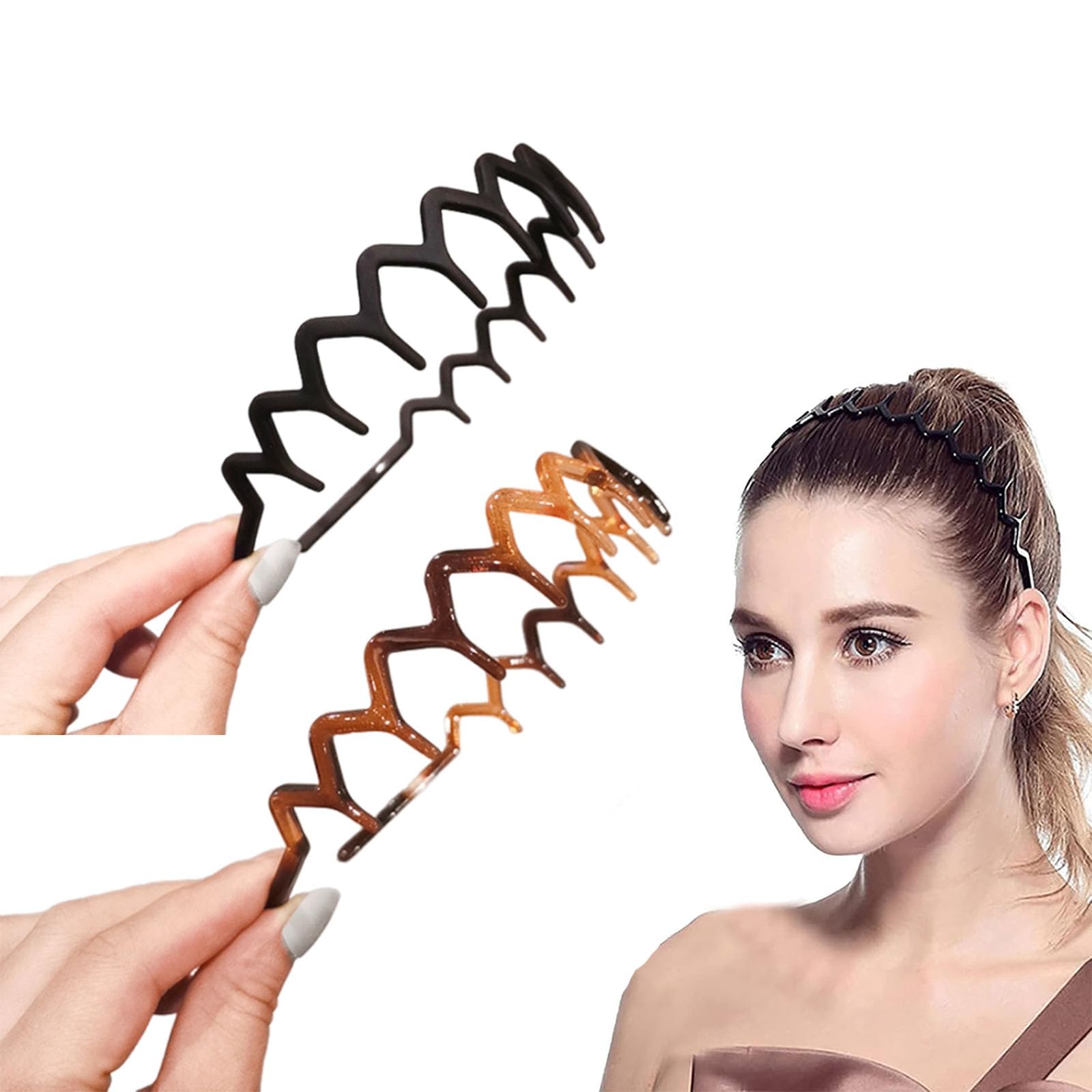 Dinghaole 2 Pcs Zig Zag Headband, Plastic Tooth Hair Comb, Wavy Hairband Headwear Hair Hoop Accessory for Women Men Girls
