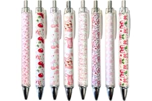 Coquette Pens 8PC Set Pink Stationery Office Supplies School Supply Cute Aesthetic Gel Pen Fancy Bow Beautiful Cherry Themed 
