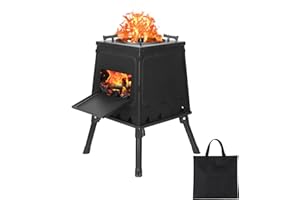 WWAHUAYUAN Portable Wood Burning Stove Folding Outdoor Camping Backpacking Stove with Carry Bag for Barbecue Cooking Heating BBQ (Small)