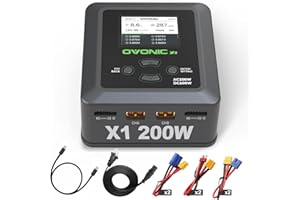 OVONIC X1 Dual RC Lipo Battery Balance Charger for 1s 2s 3s 4s 5s 6s Lipo Batteries, Life/NiCd/NiMH/LiHV Batteries - AC 200W / DC 600W 15A Smart Fast Charging, with Sync Charging Mode
